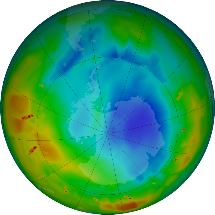 Antarctic ozone map for 31 July 2011